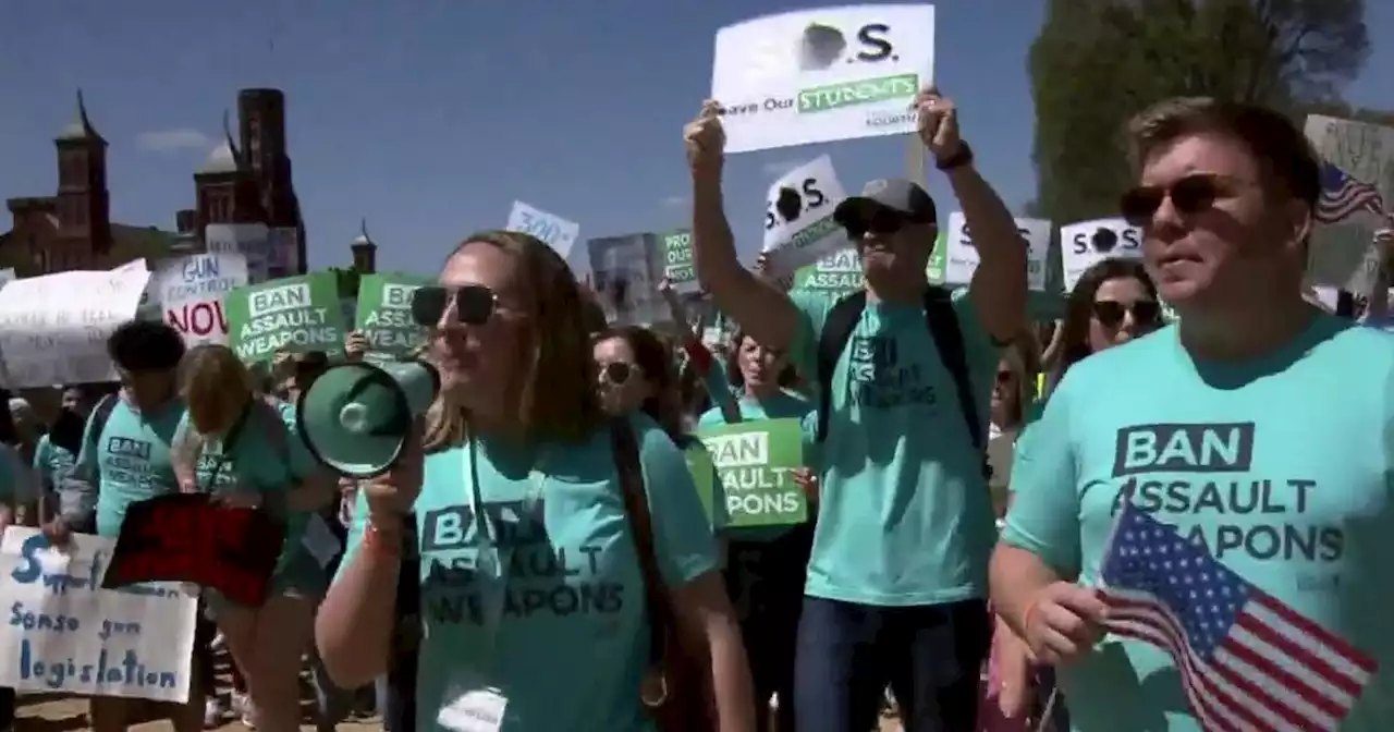 Protesters from Highland Park in Washington demanding federal ban on assault weapons