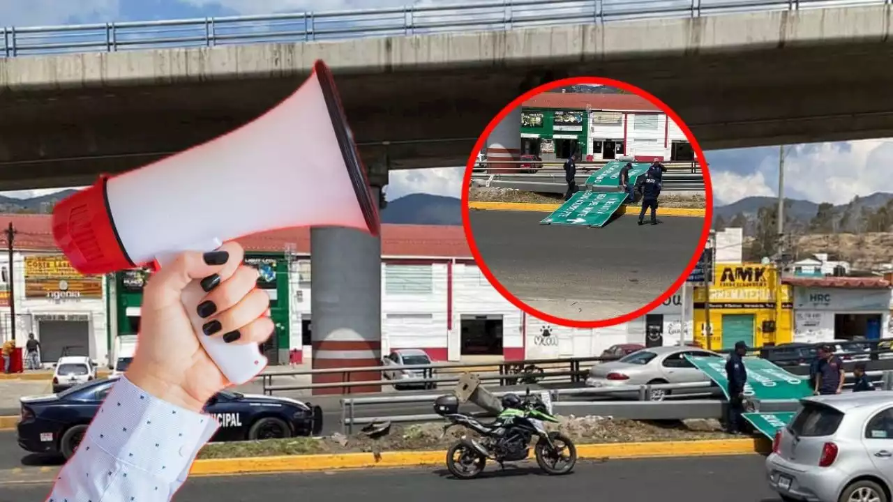 PRECAUCIÓN: Cae señalamiento vial sobre la Pachuca-Tulancingo, en La Reforma | FOTOS