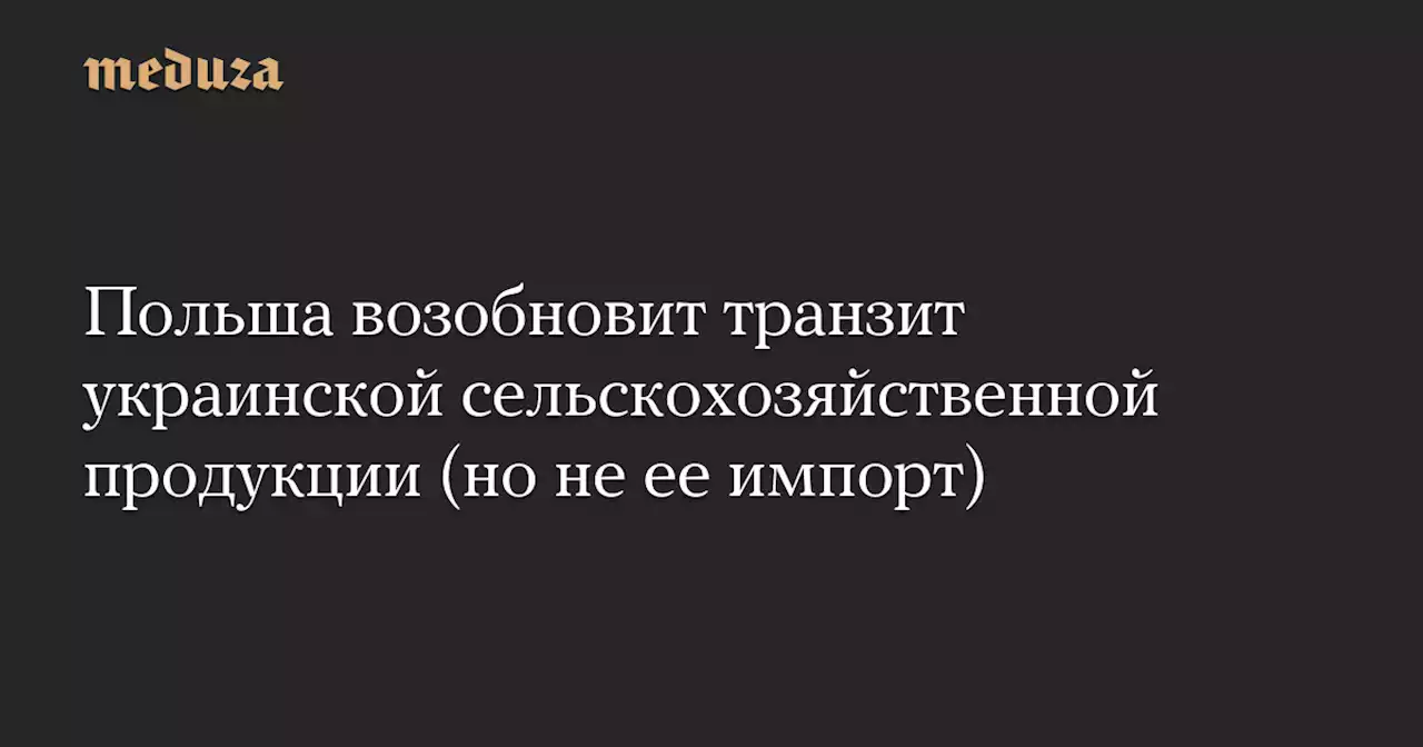 Польша возобновит транзит украинской сельскохозяйственной продукции (но не ее импорт) — Meduza