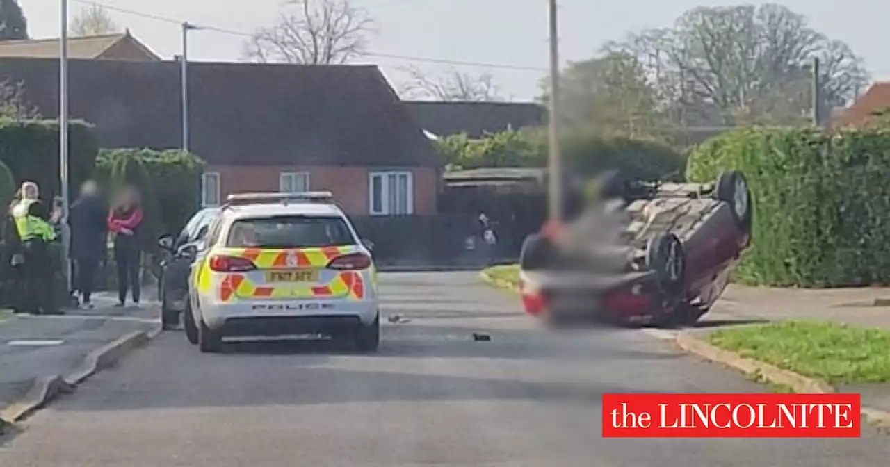 Lucky escape for driver after car flips in Lincolnshire village