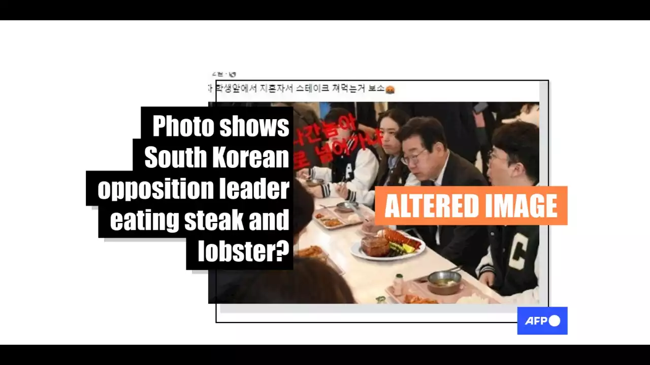 Doctored photo does not show South Korean opposition leader 'eating steak and lobster'