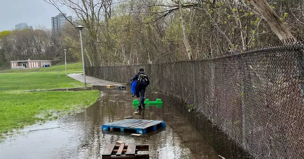 People are creating makeshift paths to get through constantly flooded Toronto park