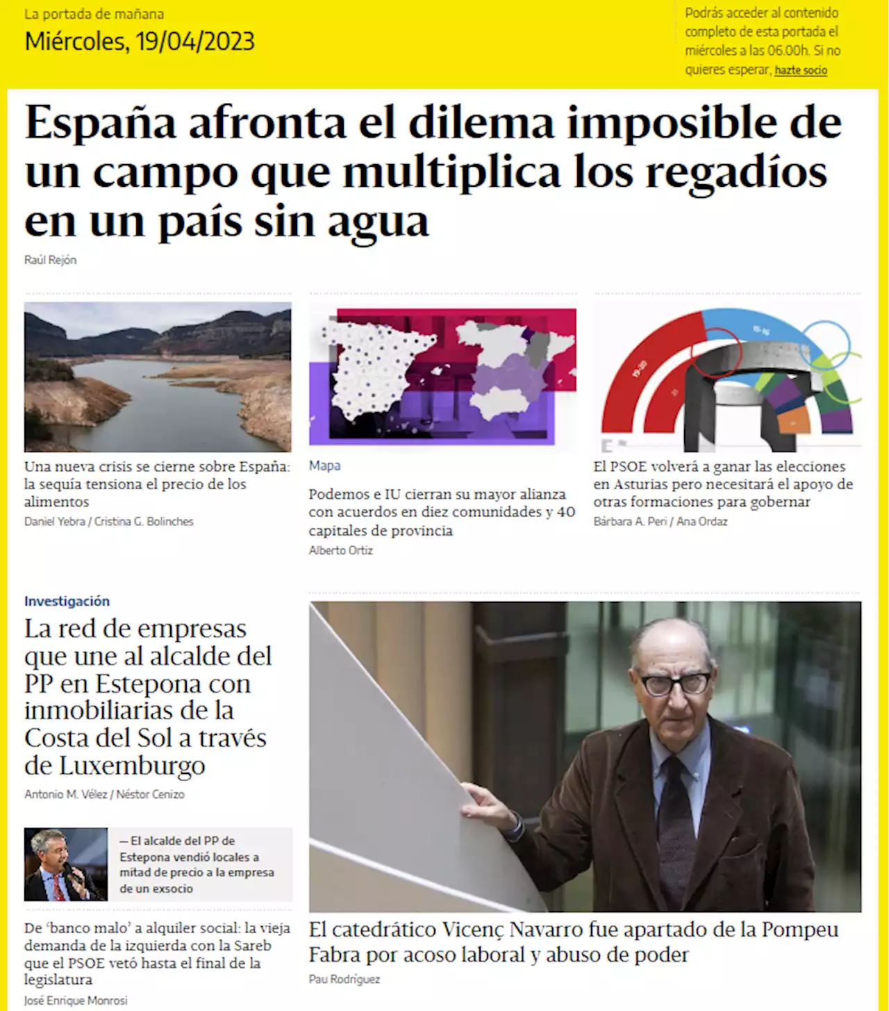 La portada del 19 de abril de 2023 - elDiario.es