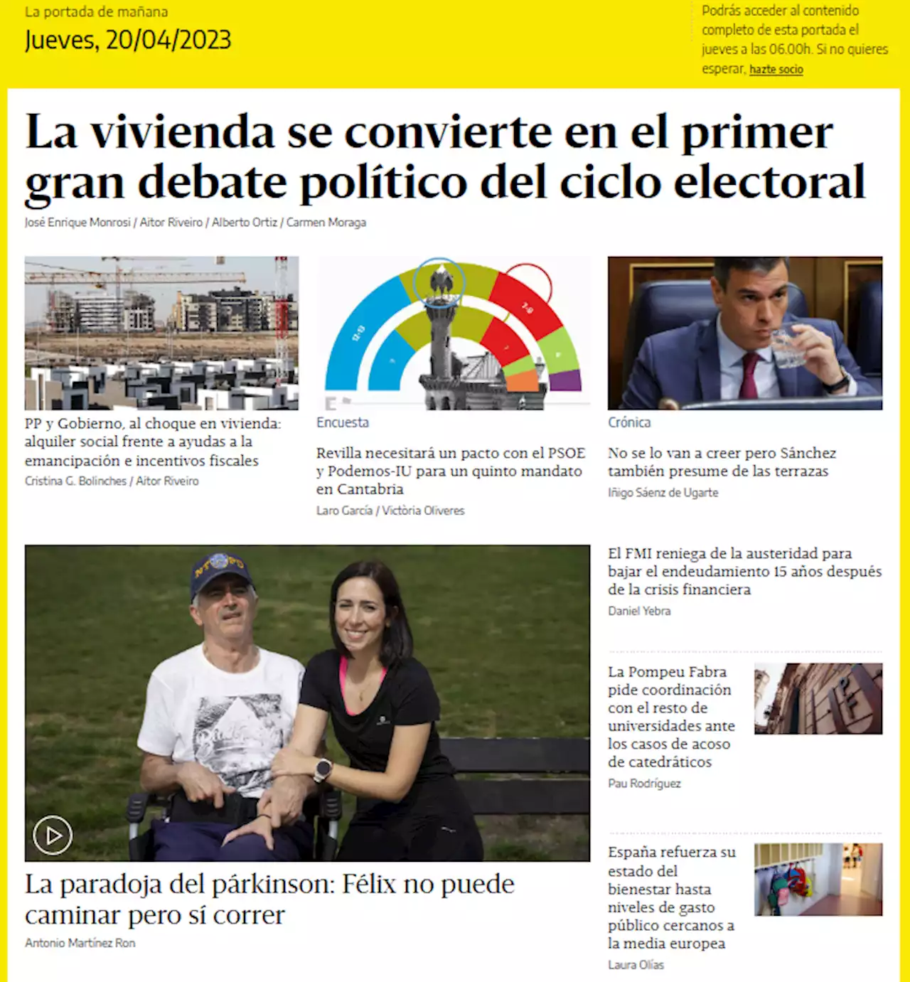 La portada del 20 de abril de 2023 - elDiario.es