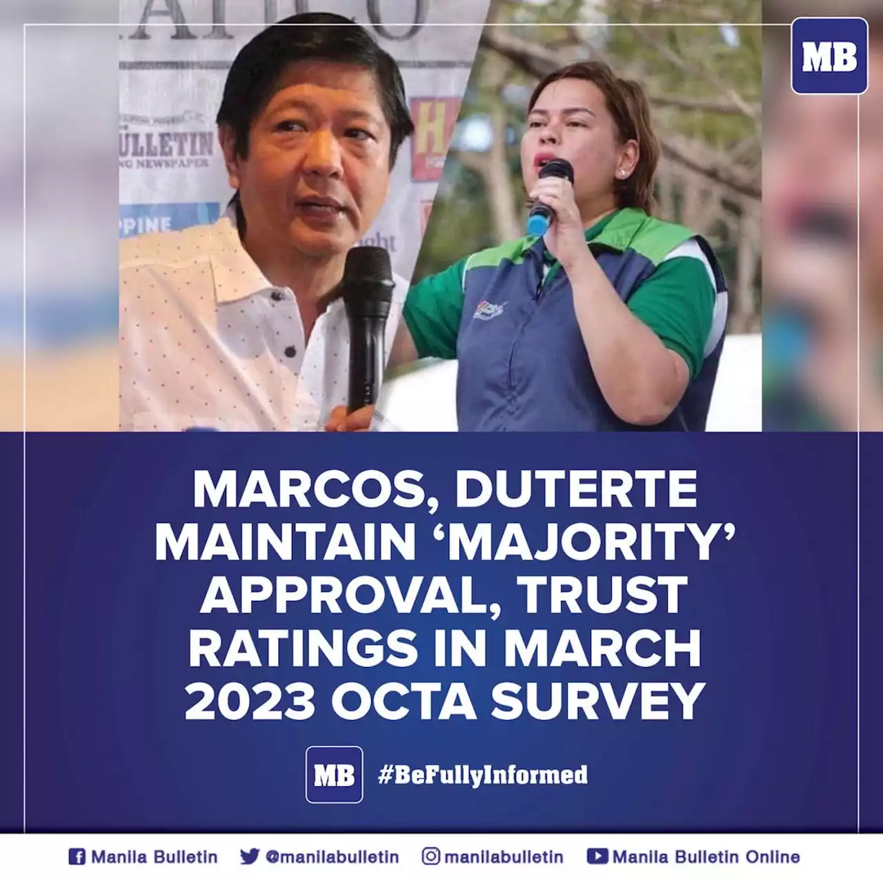 Marcos, Duterte maintain ‘majority’ approval, trust ratings in March 2023 OCTA survey