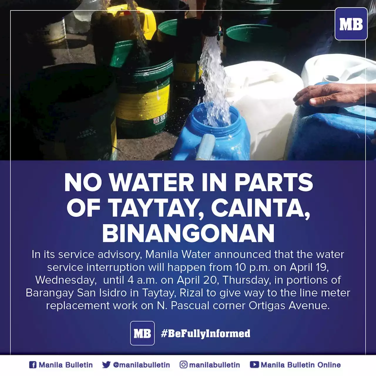 No water in parts of Taytay, Cainta, Binangonan