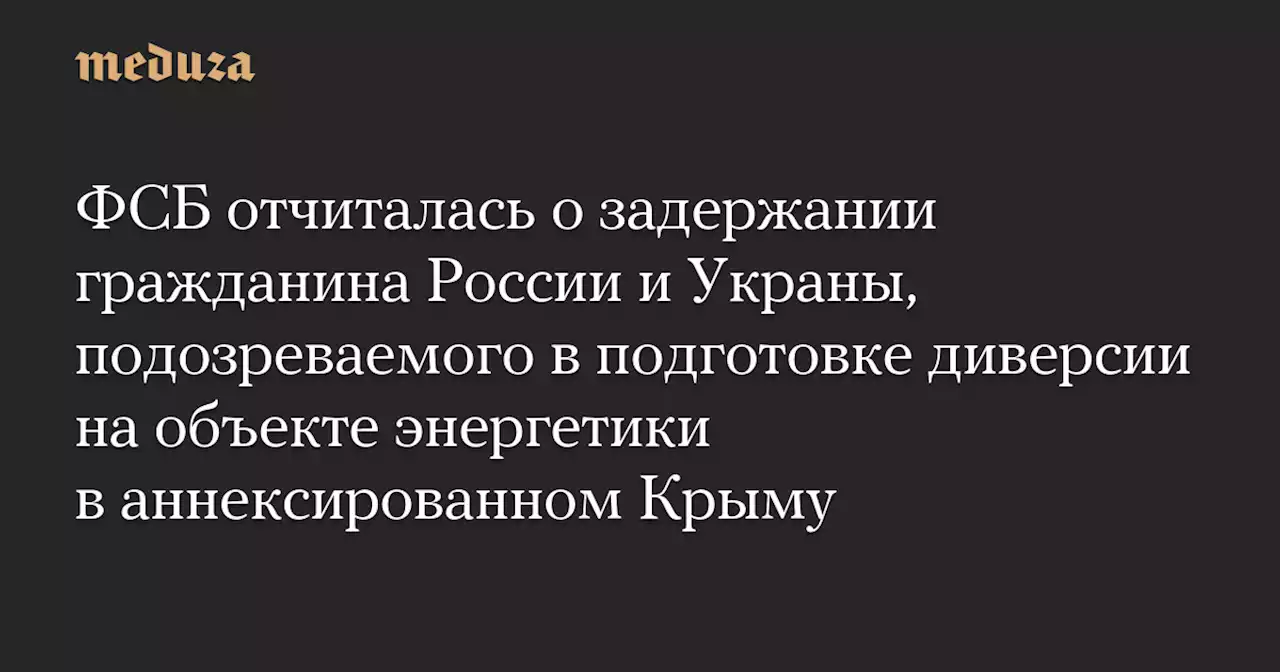 ФСБ отчиталась о задержании гражданина России и Украны, подозреваемого в подготовке диверсии на объекте энергетики в аннексированном Крыму — Meduza