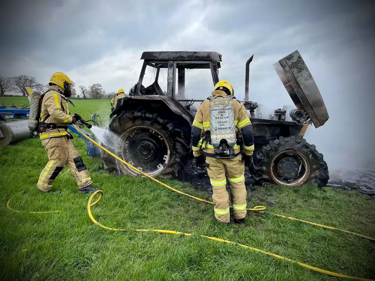 Fire crews tackle tractor blaze in Shropshire field