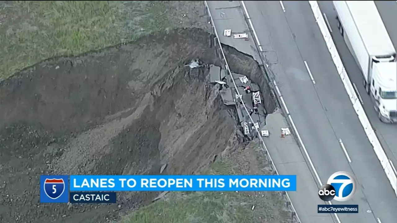 Grapevine section of 5 Freeway to reopen today before another night of repairs following landslide