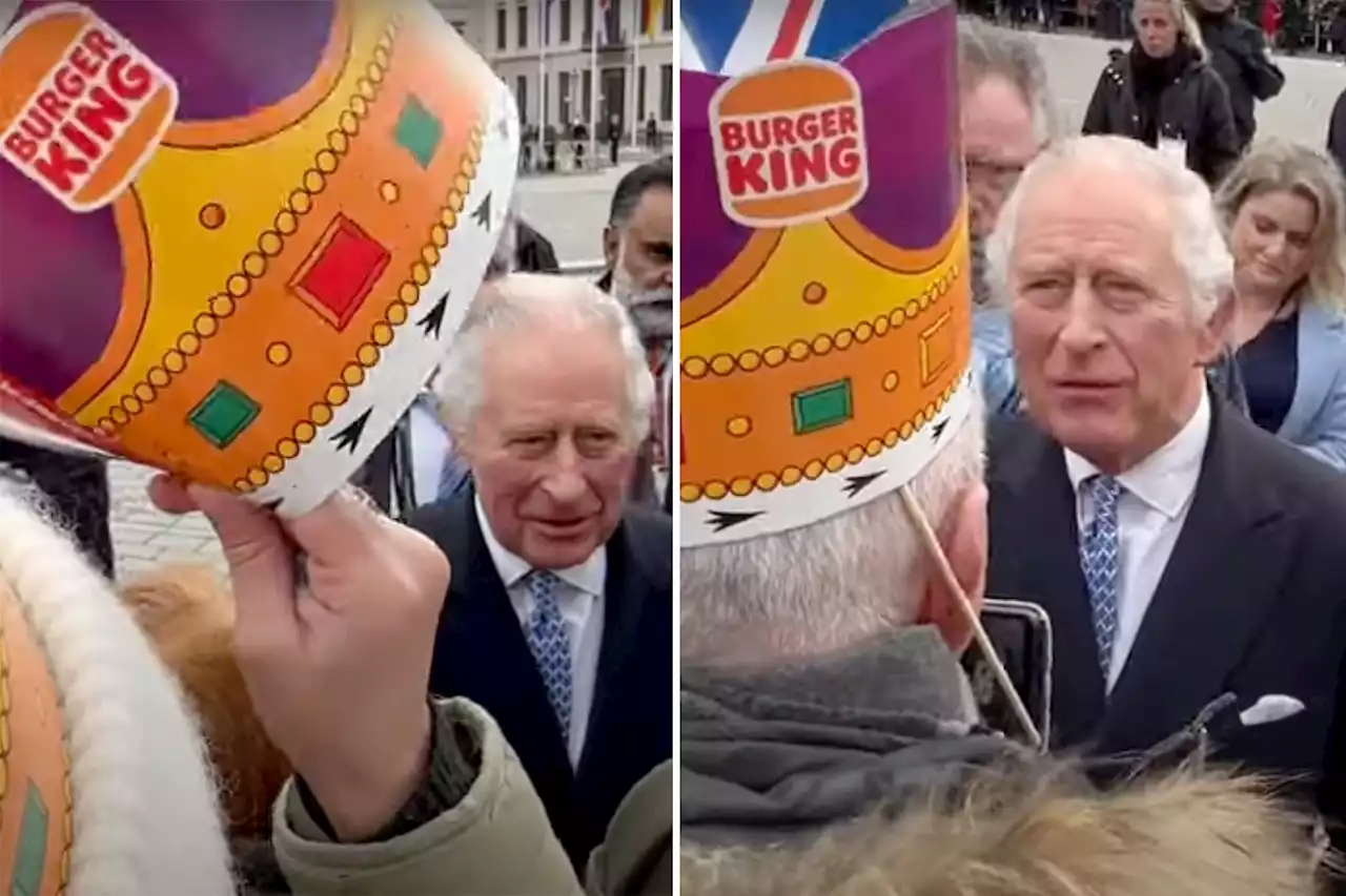 King Charles dodges Burger King crown given to him by fan on Germany tour