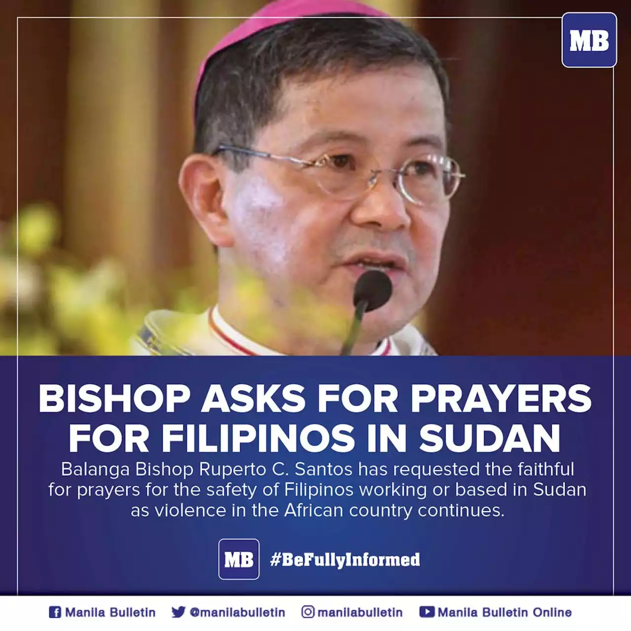 Bishop asks for prayers for Filipinos in Sudan