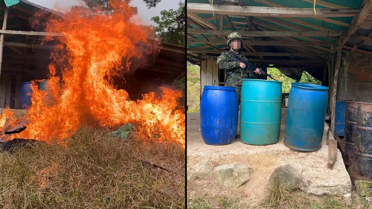 [FOTOS] Ejército destruyó un laboratorio para el procesamiento de pasta de base de coca en Valdivia, Antioquia