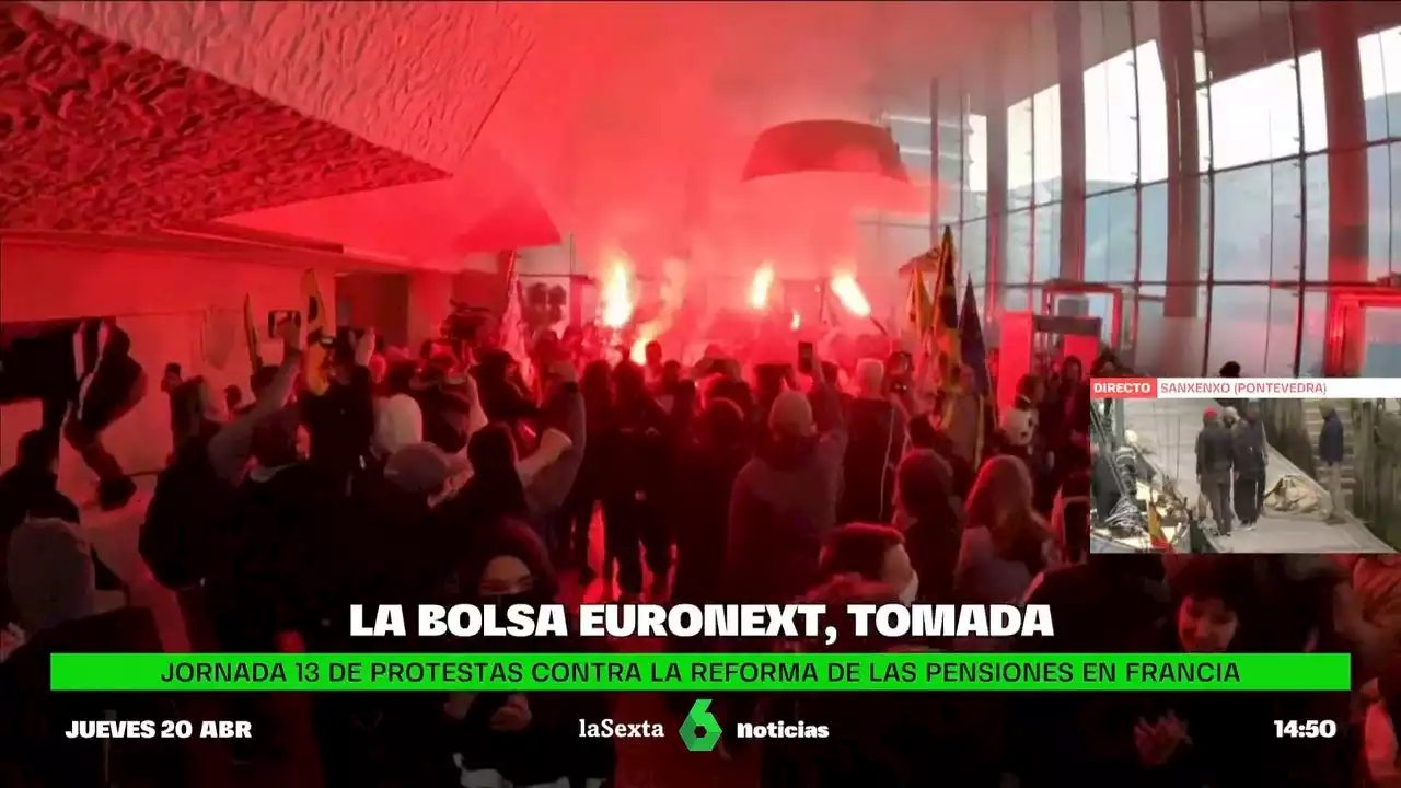 Manifestantes ocupan la Bolsa de París en protesta por la reforma de las pensiones de Macron