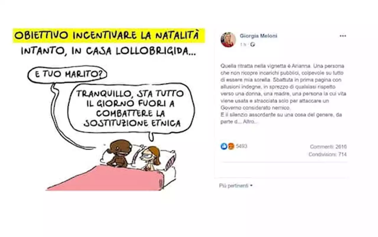 Meloni difende sorella Arianna dopo una vignetta del Fatto Quotidiano