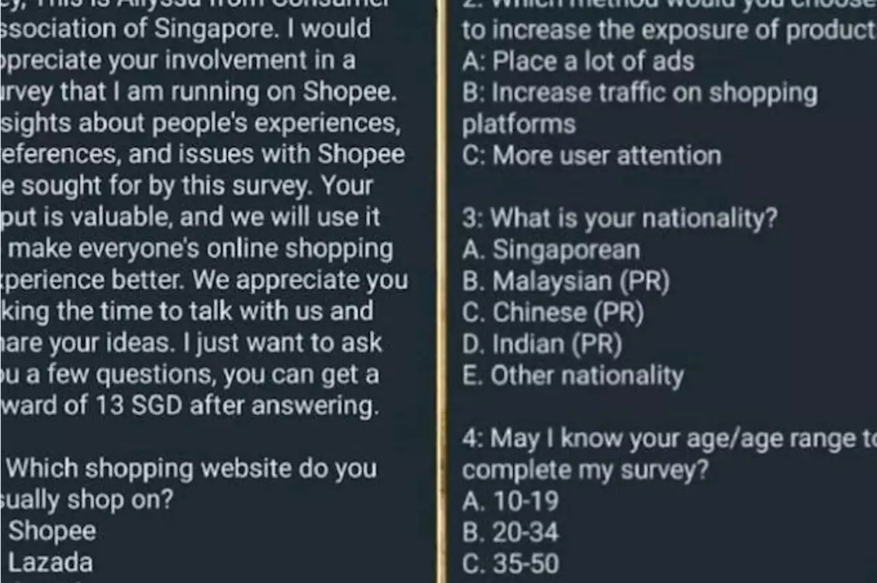 Shopping survey on WhatsApp that offers $13 payment is a new scam, warns Case