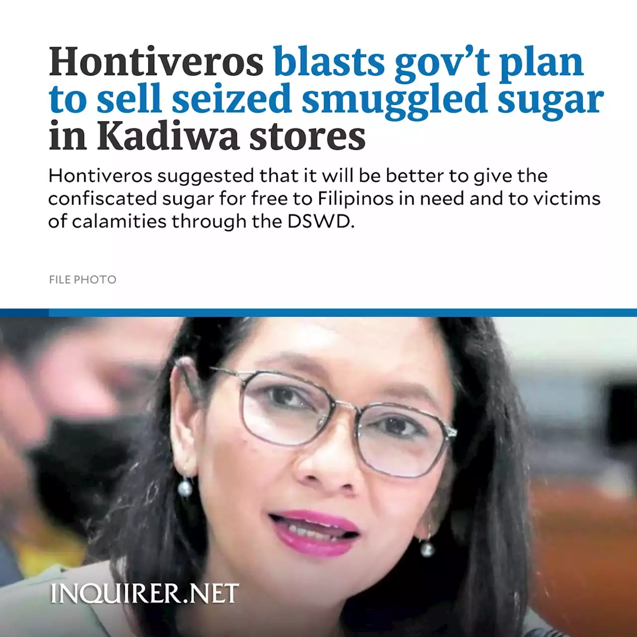 Hontiveros blasts gov’t plan to sell seized smuggled sugar at Kadiwa stores