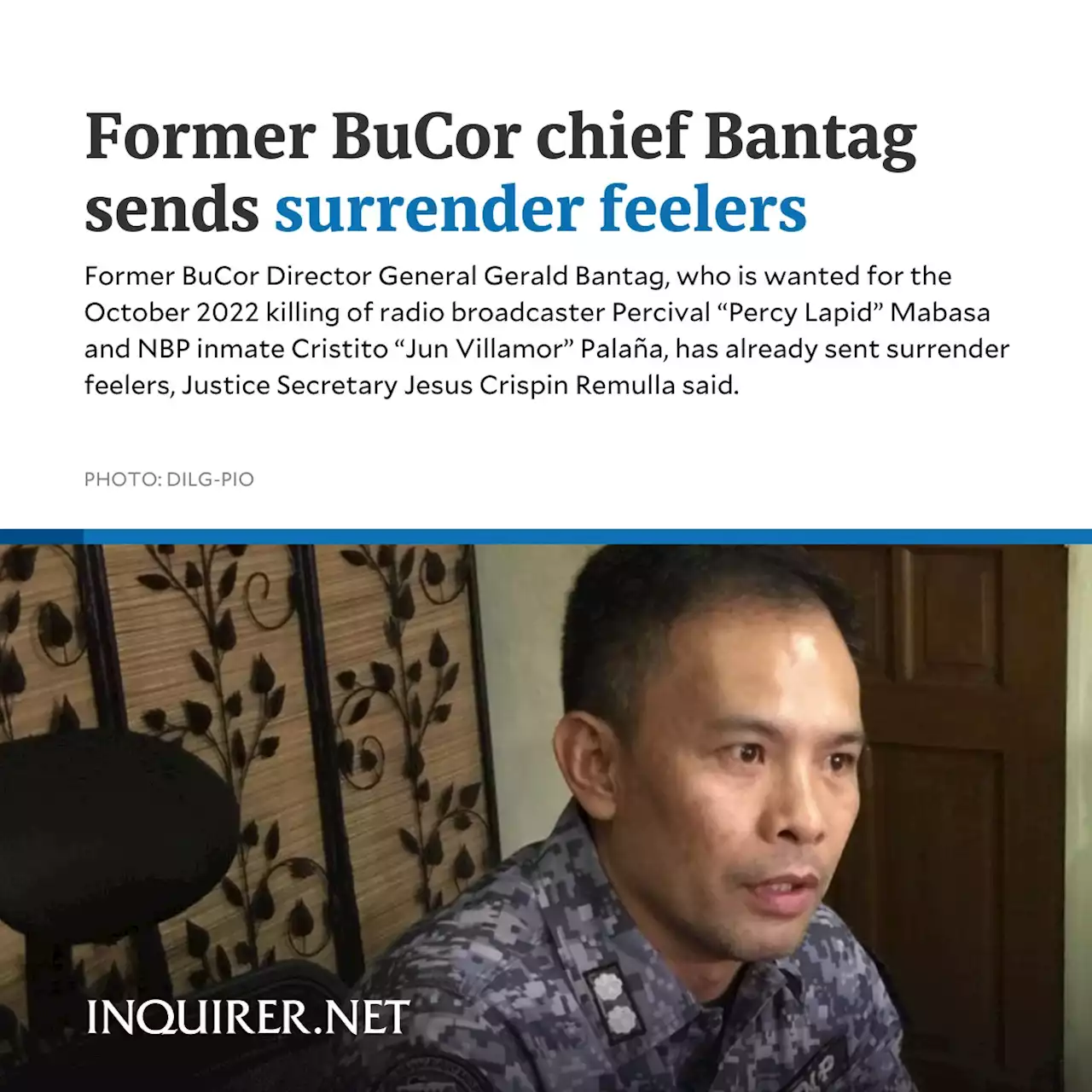 Former BuCor chief Bantag sends surrender feelers