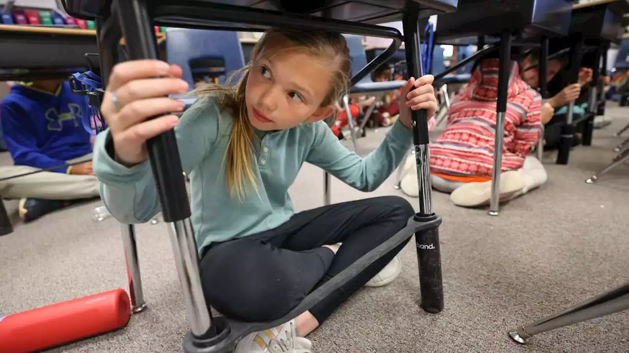 Students practice earthquake preparedness during the statewide 'Great Utah Shakeout'