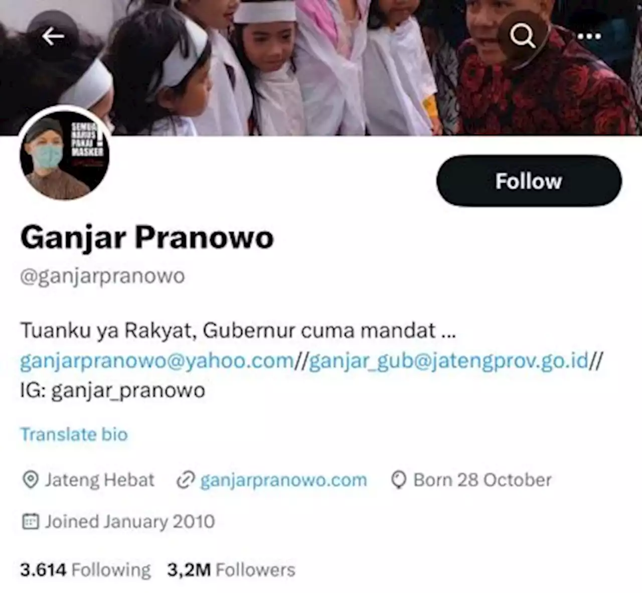 Akun Twitter Ganjar Pranowo Kehilangan Centang Biru