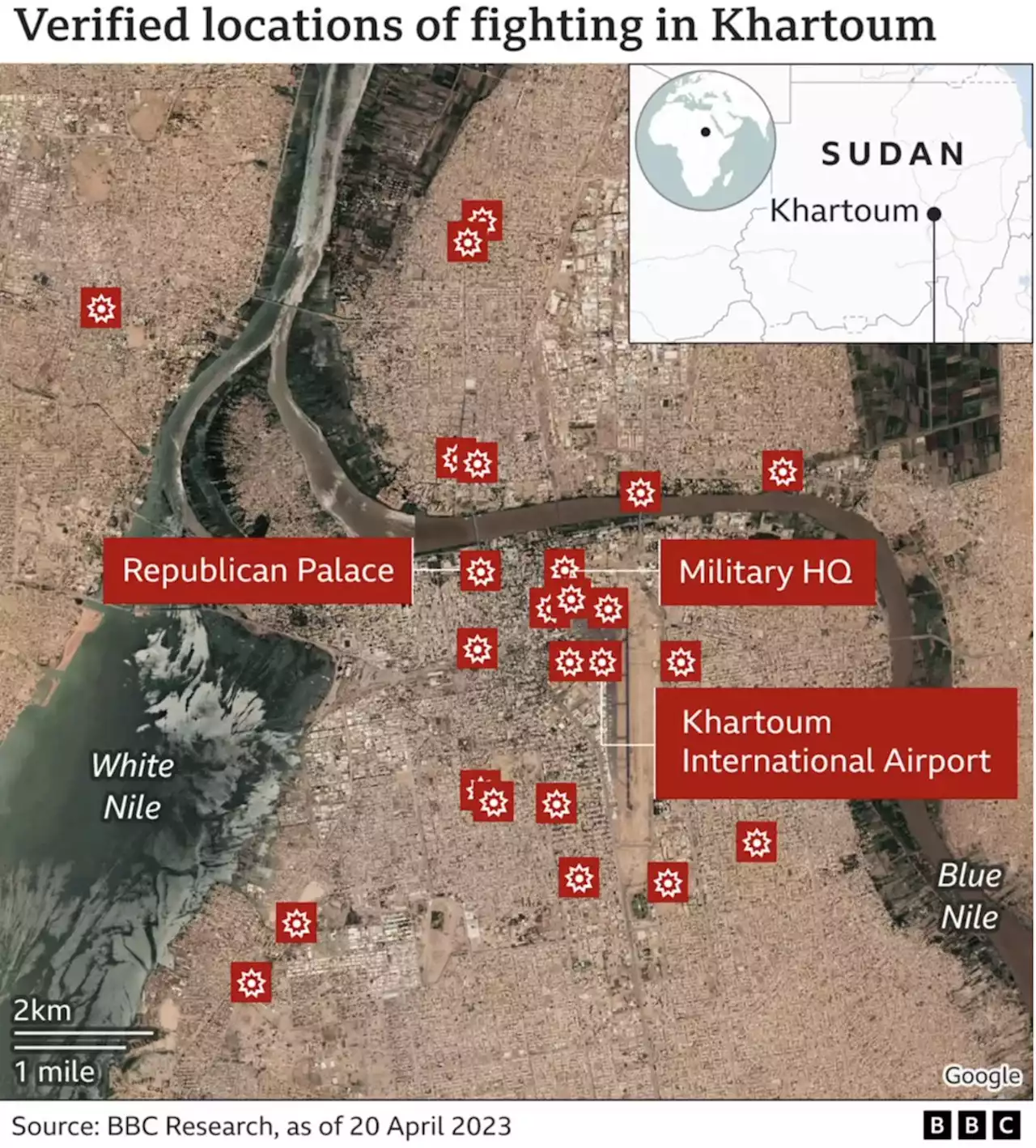 Sudan fighting: Khartoum violence mapped as civilians flee city