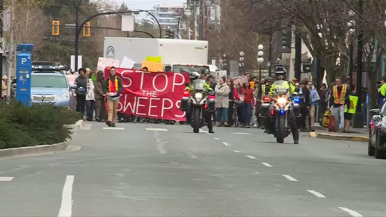 Hundreds protest Victoria's enforcement of sheltering bylaws