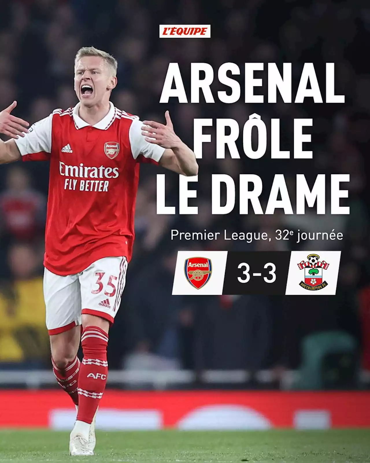 Arsenal 3-3 Southampton, Premier League : Les Gunners face à la lanterne rouge (1-2)