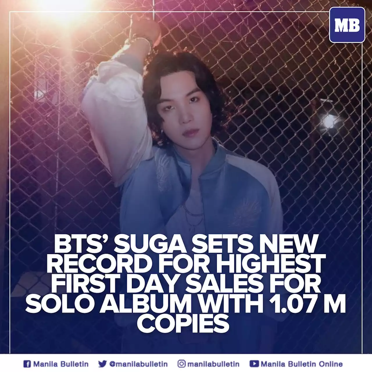 BTS’ Suga sets new record for highest first day sales for solo album with 1.07 M copies