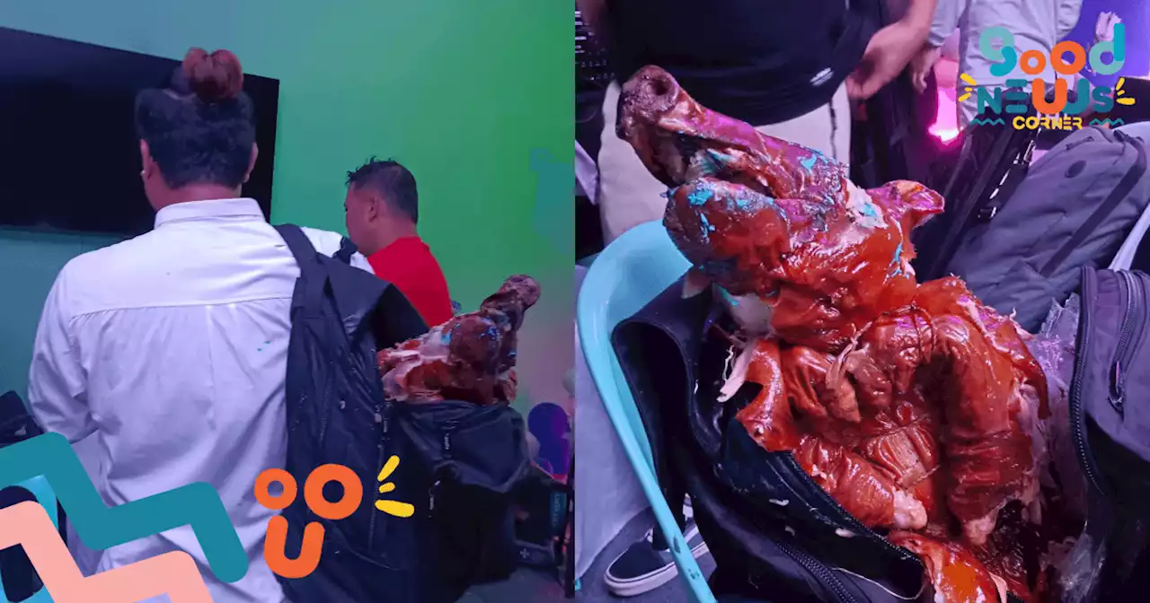 Bring home the... whut? Party guests backpack whole lechon