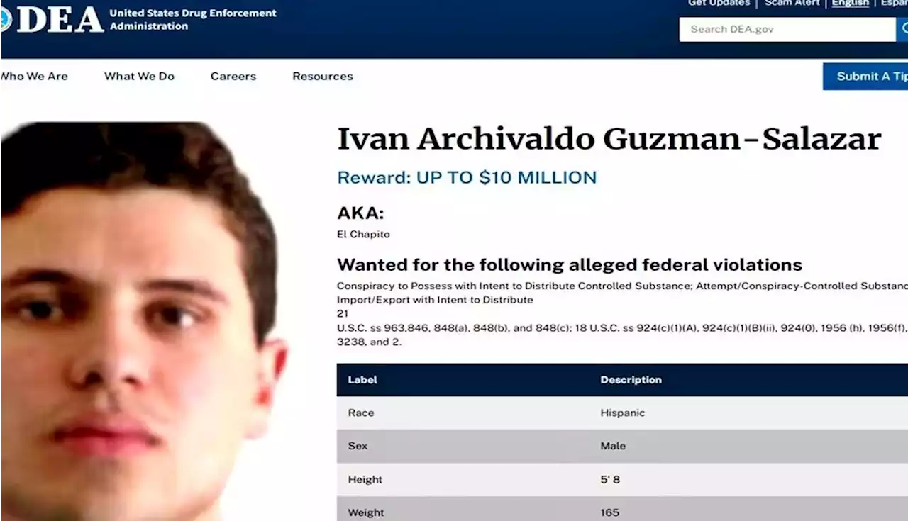 Iván Archivaldo Guzmán, líder de “Los Chapitos”, en el número 3 del top ten de la DEA