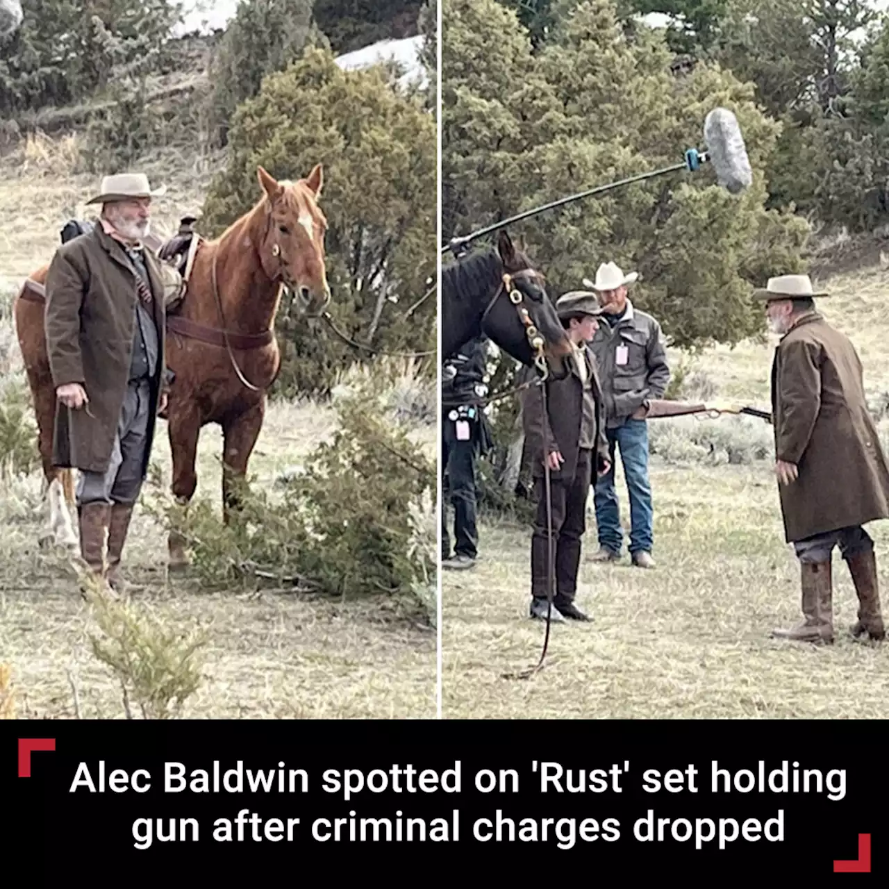 Alec Baldwin spotted on 'Rust' set holding gun after criminal charges dropped