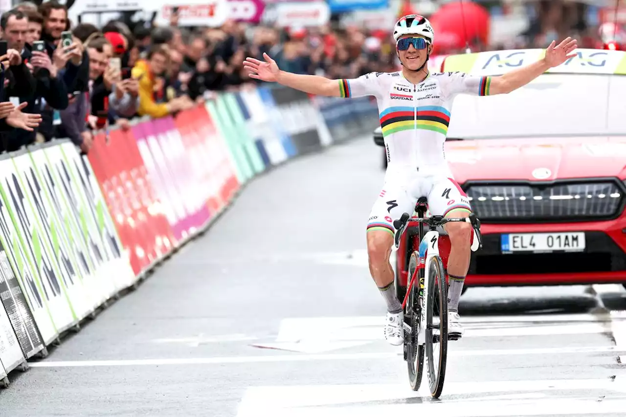 Remco Evenepoel wins Liege-Bastogne-Liege again while Pogacar crashes out