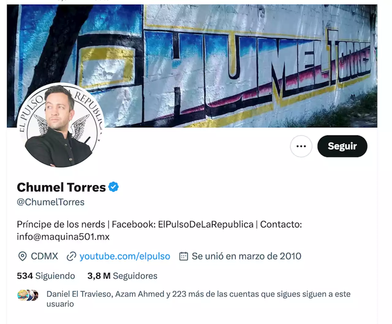 Chumel Torres conserva Twitter verificado y lo presume