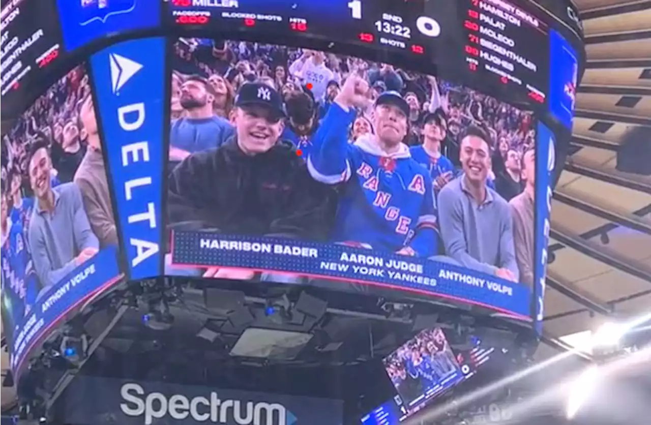 Aaron Judge and Anthony Volpe attend Rangers-Devils Game 3