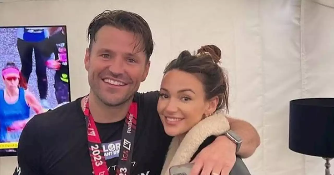 Mark Wright supported by wife Michelle Keegan as he finishes London Marathon