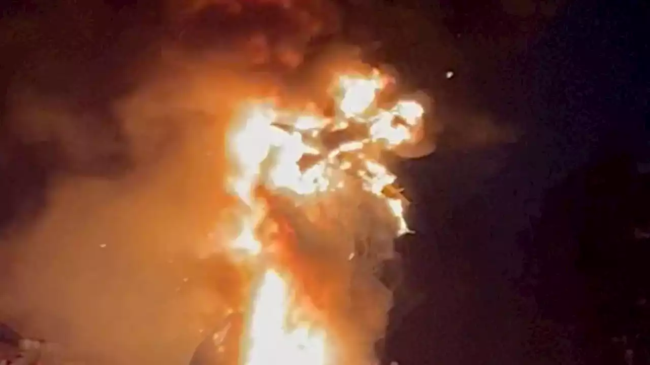 Disneyland fire-breathing dragon engulfed by flames during live performance of Fantasmic