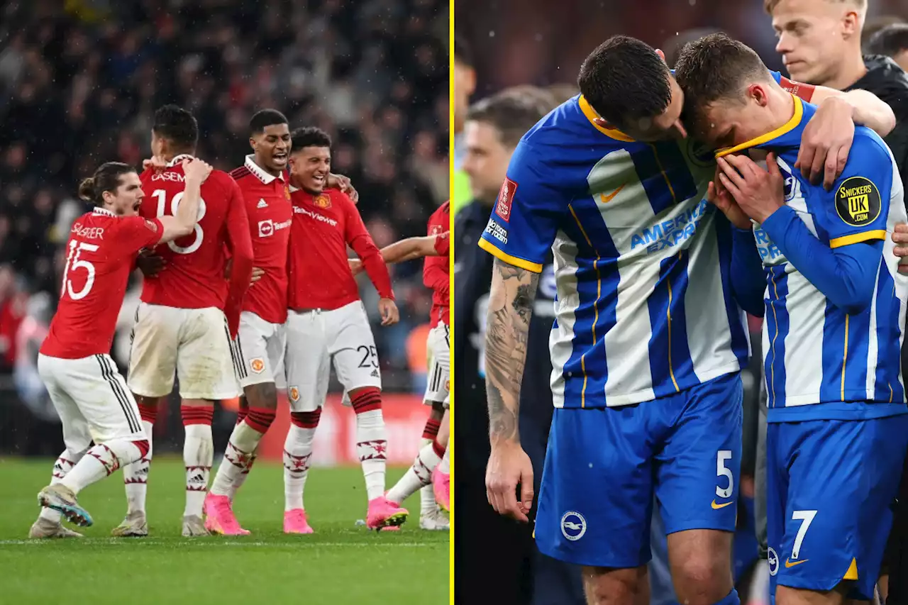 Man United overcome FA Cup hoodoo to beat Brighton on penalties and set up Man City final