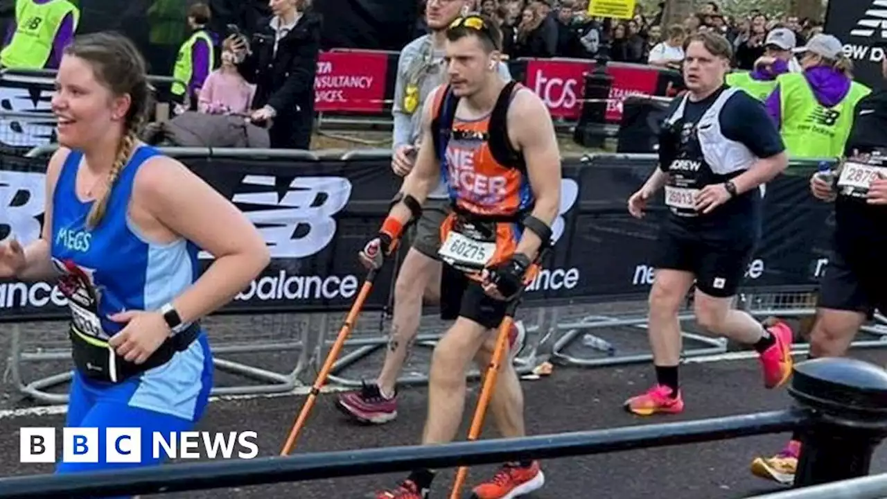 Cancer survivor 'thrilled' after running London Marathon on crutches