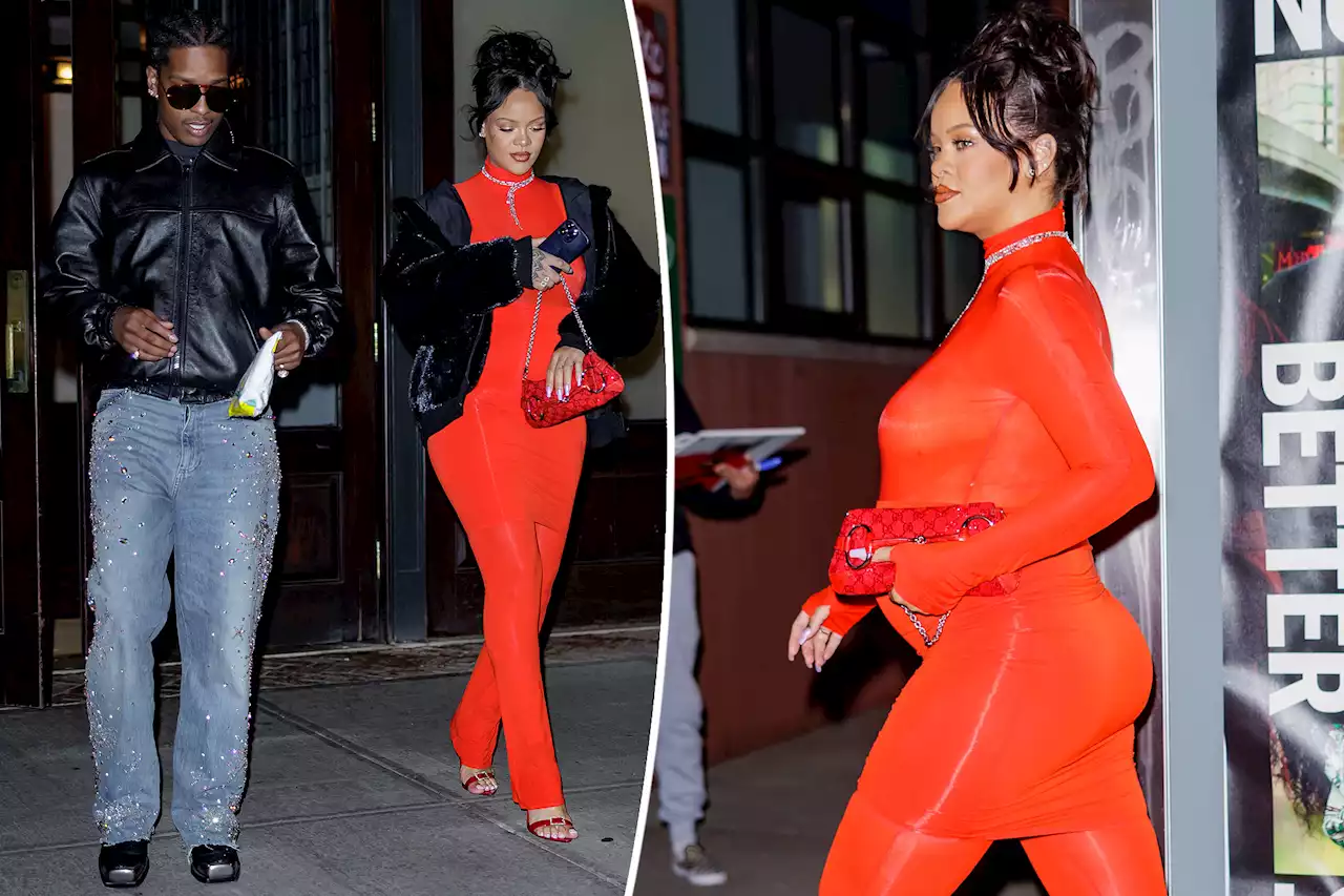 Pregnant Rihanna looks red-hot in skirt over pants on date with A$AP Rocky