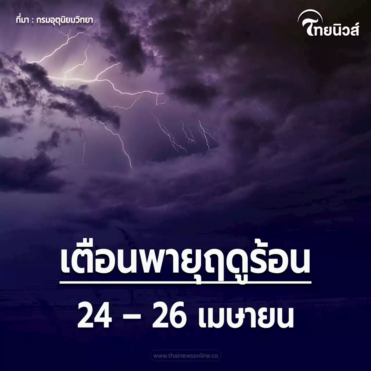 เตือนพายุฤดูร้อนฉบับ 5 เช็กแผนที่เสี่ยงฝนตกหนักวันนี้ 27 จว. ลมกระโชกแรง