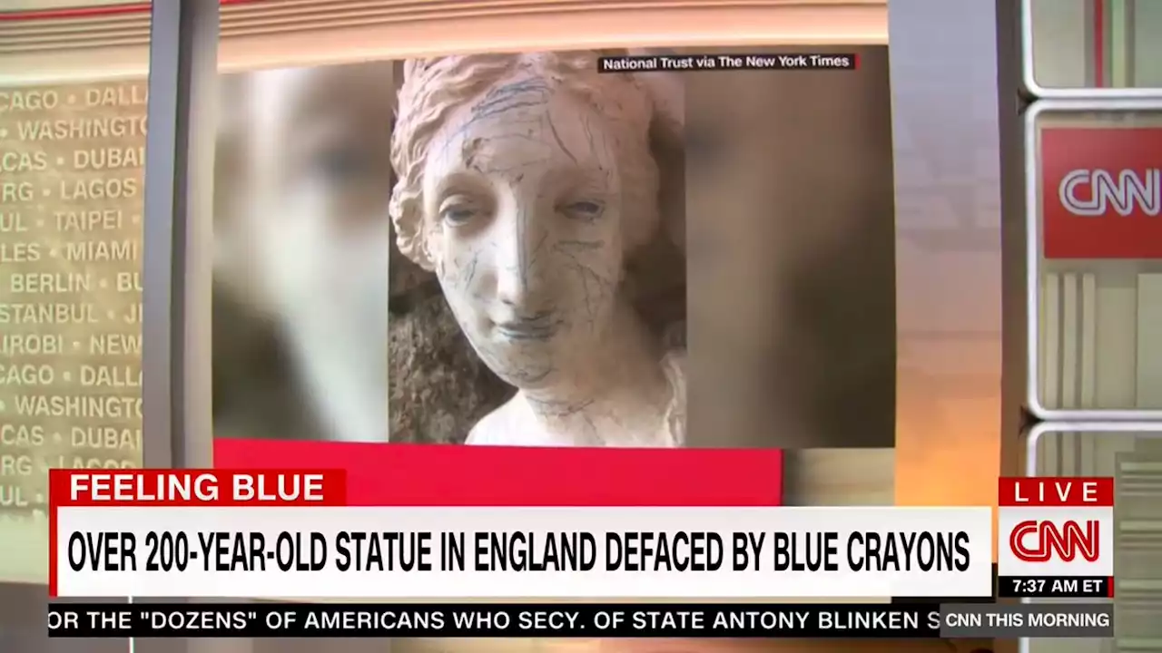 Sculpture over 200 years old vandalized with blue crayon | CNN