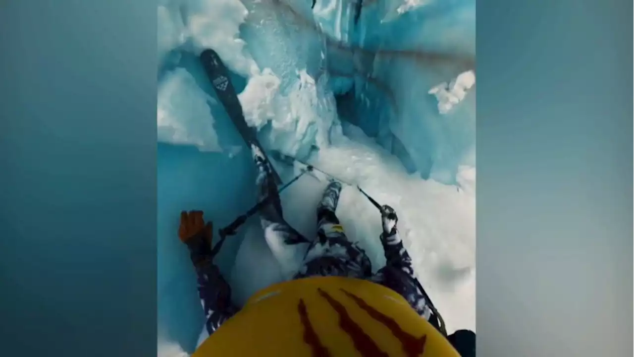 Watch the moment skier plunges deep into glacier crevasse in French Alps