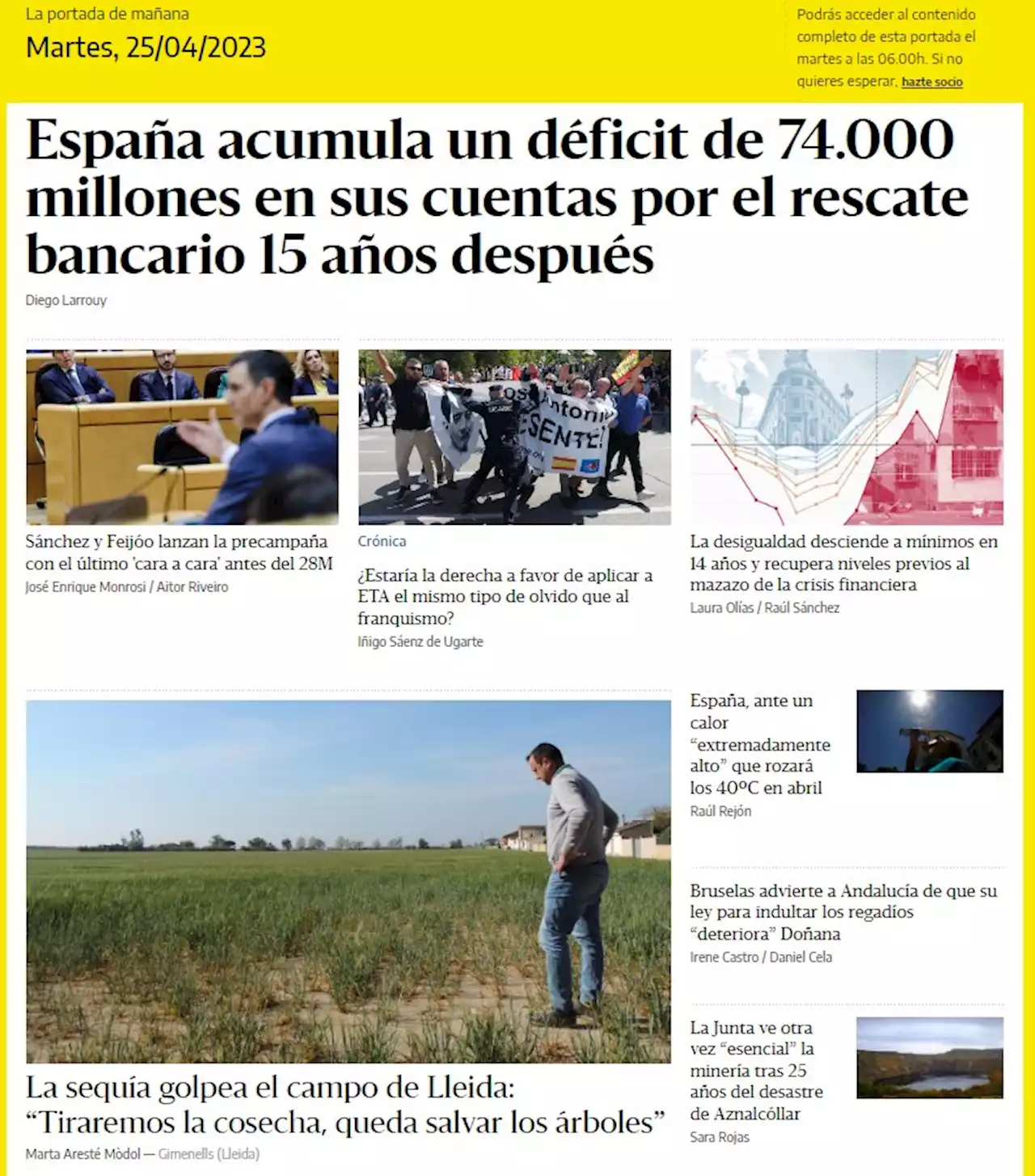 La portada del 25 de abril de 2023 - elDiario.es