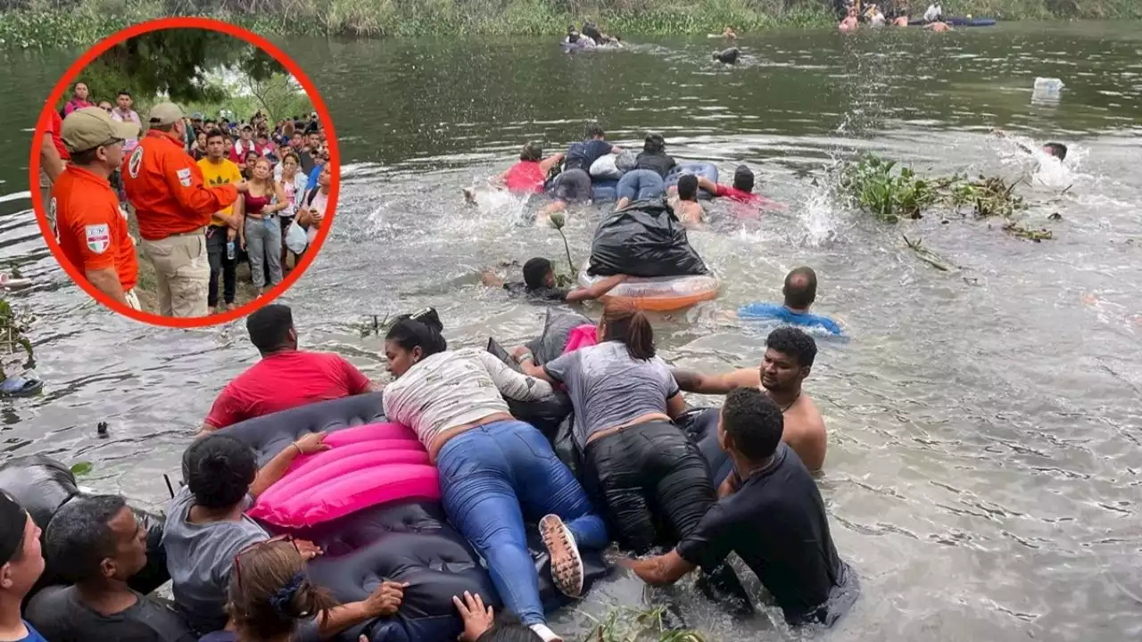 FOTOS: Migrantes se lanzan al Río Bravo e ignoran a agentes del INM