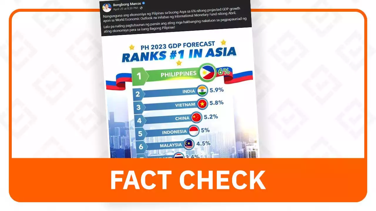 FACT CHECK: PH's projected 6% GDP growth for 2023 not ranked first in Asia