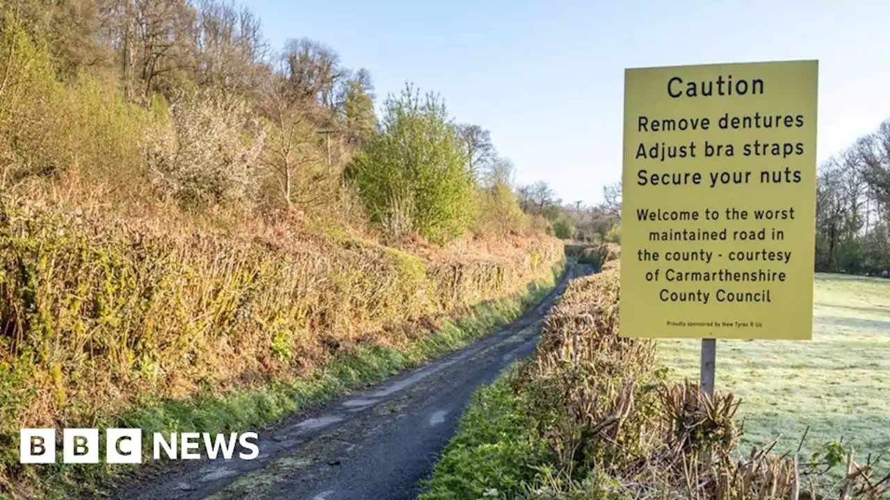 Carmarthenshire: Drivers warned of pot holes with funny sign