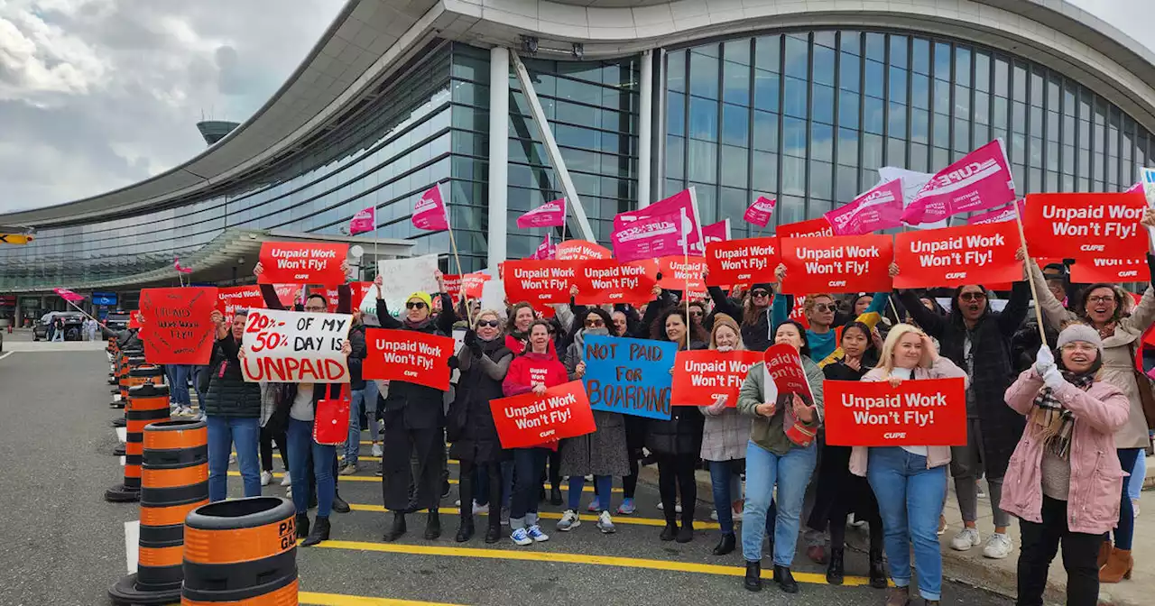 Flight attendants rally at major Canadian airports in protest of unpaid work