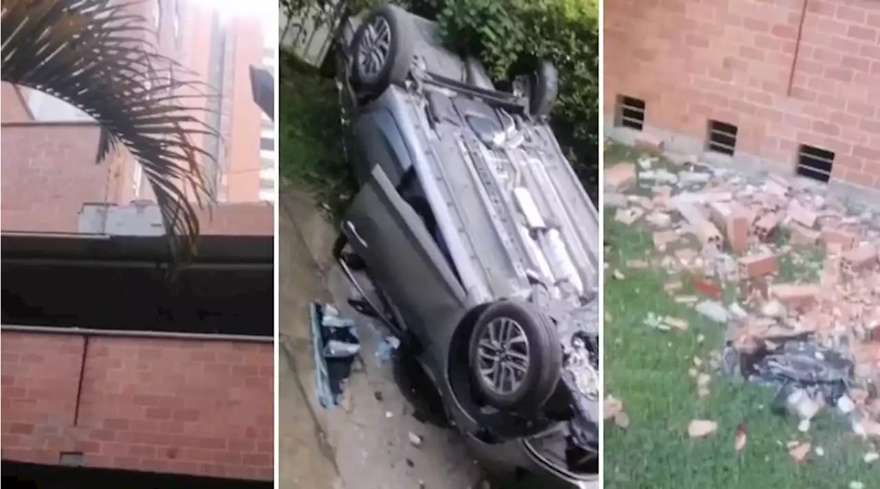 En video: vehículo cayó desde un tercer piso cuando intentaba parquear en edificio de Medellín