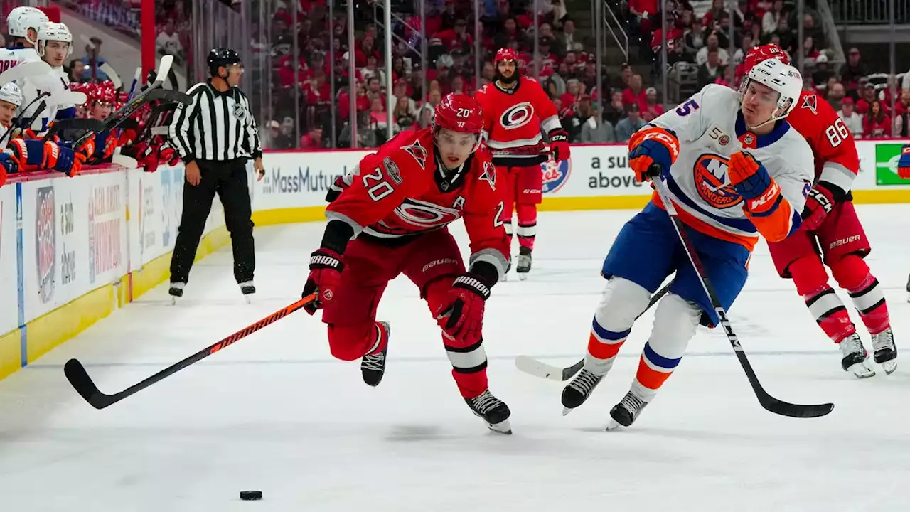 Hurricanes' Sebastian Aho, Oilers' Zach Hyman each hit in face with puck on goals