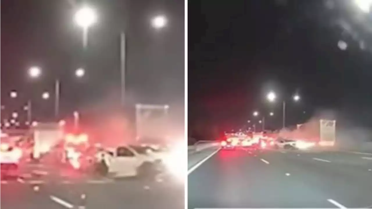 Terrifying moment truck slams into multiple cars on Melbourne freeway