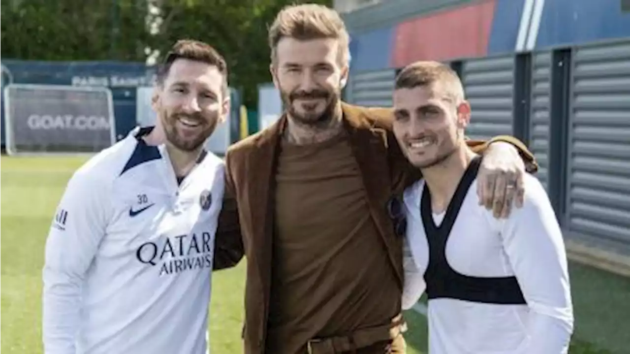 Messi recibió la visita de Beckham en la práctica de PSG